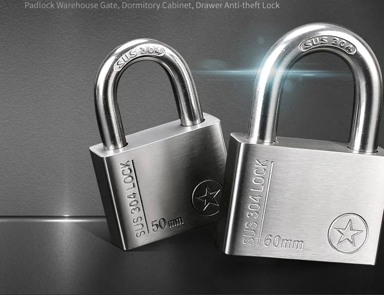 304 Stainless Steel Padlock Cabinet Outdoor Lock Head Furniture Lock Waterproof Rust-Proof Door Lock  with 4 keys