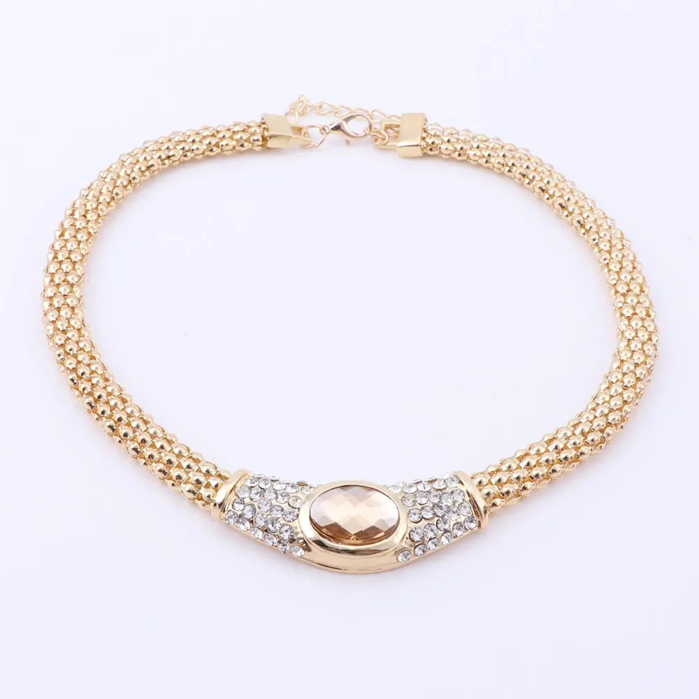 Party Accessories Wedding  Jewelry Sets For Women Pendant Statement African Beads Crystal Necklace Earrings Bracelet Ring