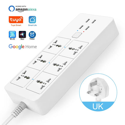 Smart Power Strip WIFI  Universal with 5V3.1A Alexa Googlehome Bluetooth Control Multi Plug 6AC 4USB Voice Contro UK/EU/US/AU