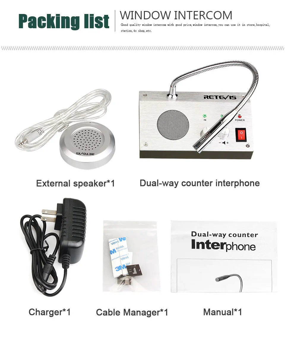 Retevis RT-9908 Dual Way Window Intercom System Bank Counter Interphone Two Way Intercom Intercom bank pharmacy Table Microphone