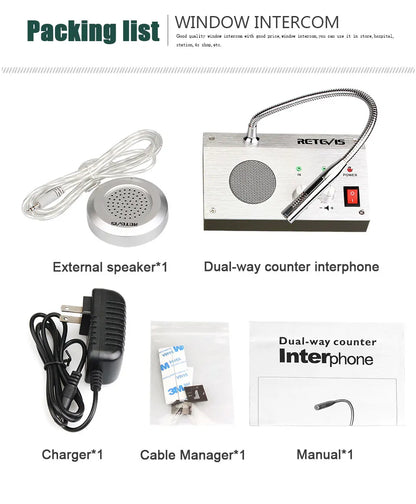 Retevis RT-9908 Dual Way Window Intercom System Bank Counter Interphone Two Way Intercom Intercom bank pharmacy Table Microphone