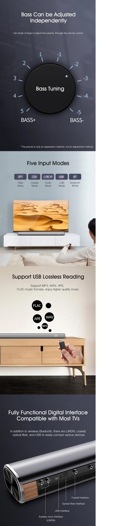 Soundbar Home Theater TV Audio 5.1 Bluetooth Dsektop Speakers 80W High Power Living Room Wall Mounted Remote Control Fully