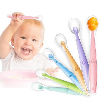 Soft Silicone Baby Feeding Spoon Candy Color Temperature Sensing Spoon Children Food Baby Spoons Feeding Dishes Feeder Flatware