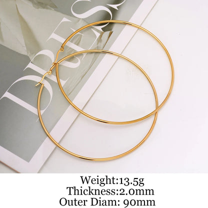 90mm Stainless Steel Large Circle Smooth Gold Color Round Loop Hoop Earring for Women Ear Ring Brincos
