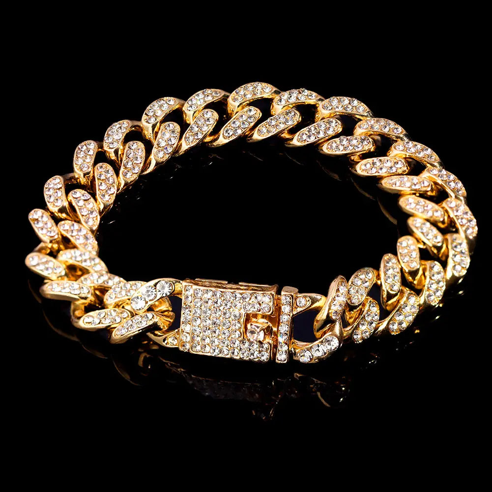 Iced Out Rhinestone Cuban Link Chain Bracelet for Women Luxury Bling Crystal Cuban Chunky Bracelets Men Punk Hip Hop Jewelry