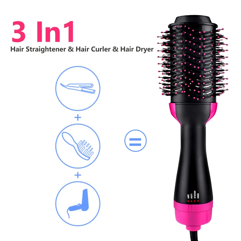One Step Hair Dryer and Volumizer Round Hot Air Brush 3 in 1 Anti-Scald Negative Ion Hair Straightener Brush Comb Curler Styler