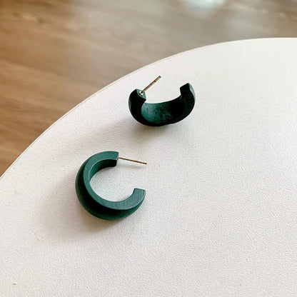 Cute Matte Wooden Earrings Geometric C-Stye Statement Vintage Big Circle Wood Ear Ring Fashion Jewelry Gift