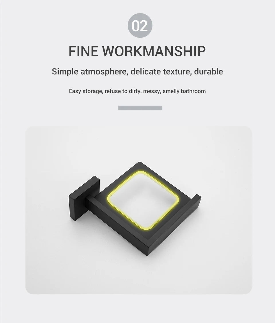 Black Stainless Steel Square Wall-mounted Bathroom Accessories Toilet Brush