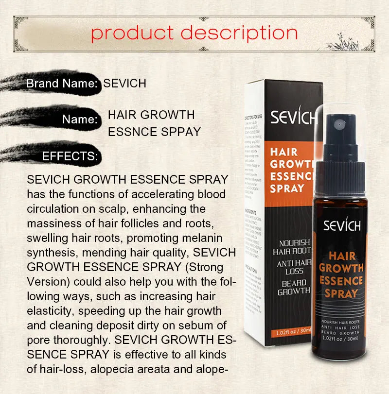Sevich 30ml Hebal Oil Essence Fast Hair Growth Spray Hair Loss Treatment Help for hair Growth Hair Care
