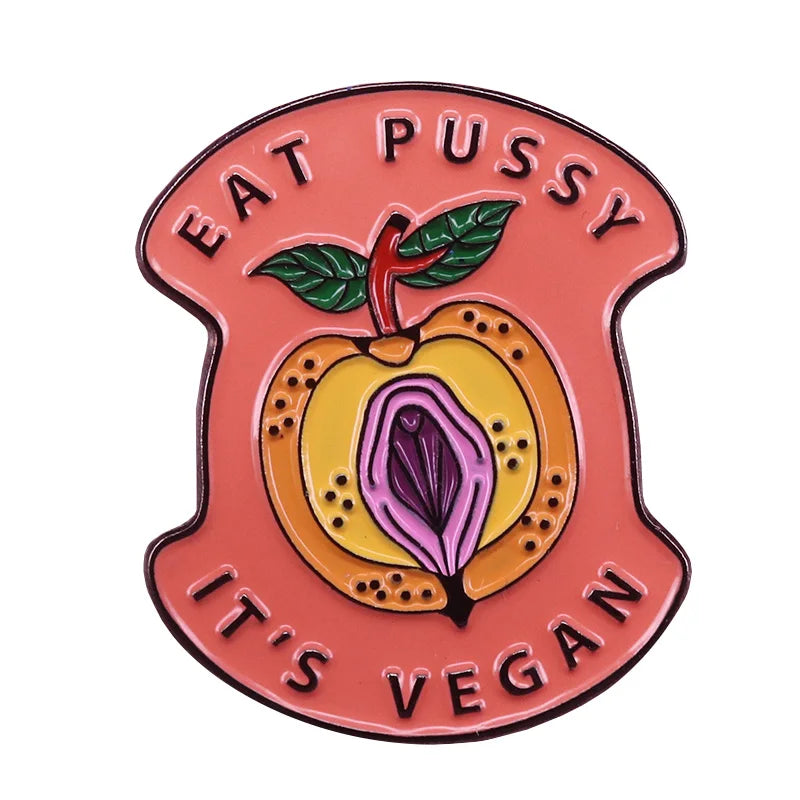 Vegan Enamel Pin Hamburger Broccoli Carrot Pussy Vegetarian Vegetables Badge Cartoon Brooch