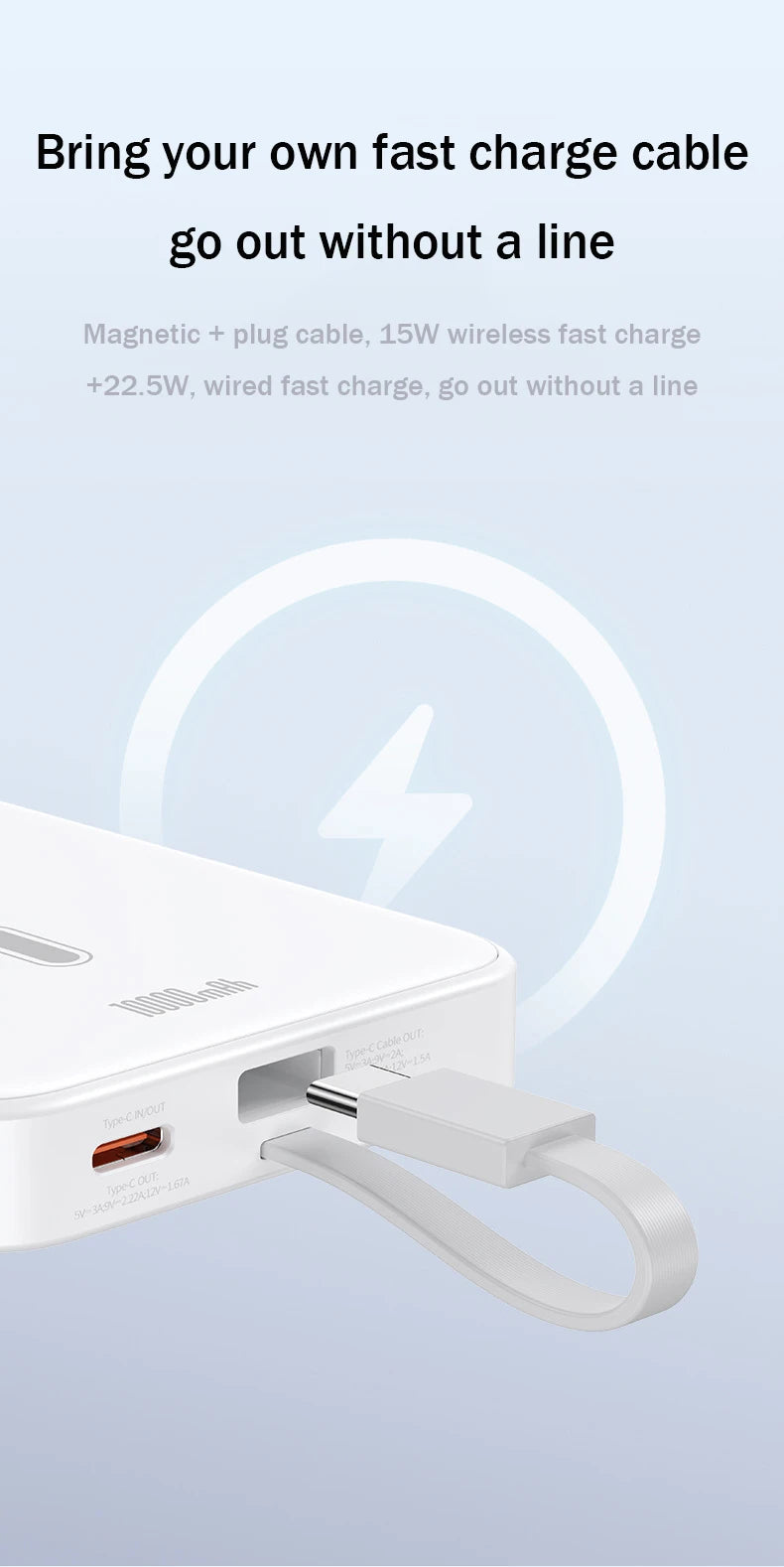 Power Bank with Data Cable Magnetic Power Bank For iPhone 15 Mobile Phone Wireless Fast Charging PD20W With Holder Power Bank