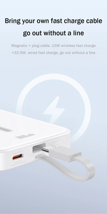 Power Bank with Data Cable Magnetic Power Bank For iPhone 15 Mobile Phone Wireless Fast Charging PD20W With Holder Power Bank