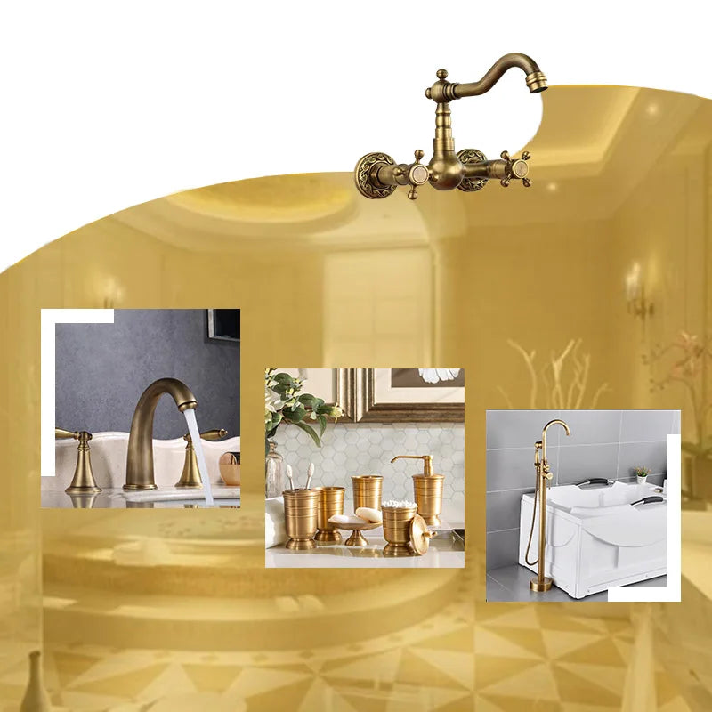 Bathroom Accessories Antique Brass Collection, Towel Ring, Paper Holder, Toilet Brush, Coat Hook, Bath Rack, Soap Dish, Faucet