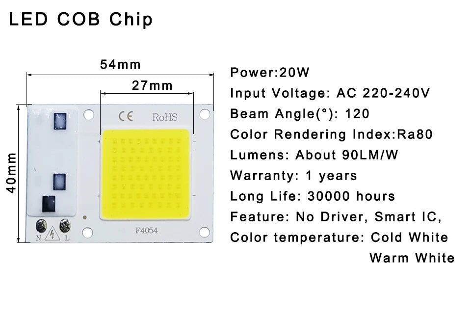LED Chip 10W 20W 30W 50W COB Chip LED Lamp 220V 240V No Need Driver for Flood Light Spotlight Lampada DIY Lighting