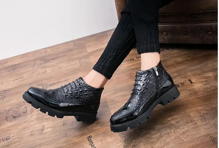 Male patent leather Moccasins shoes High top italian formal dress brogue oxford wedding Business  shoes boots 2021