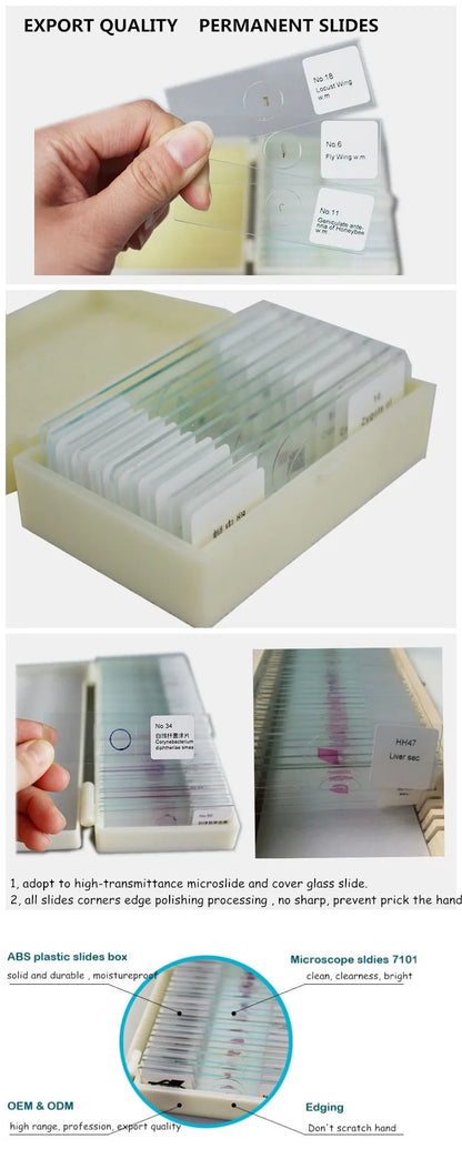 50 Pieces Set School Supplies Microscope Mixed Histology Prepared Slides for Educational Student
