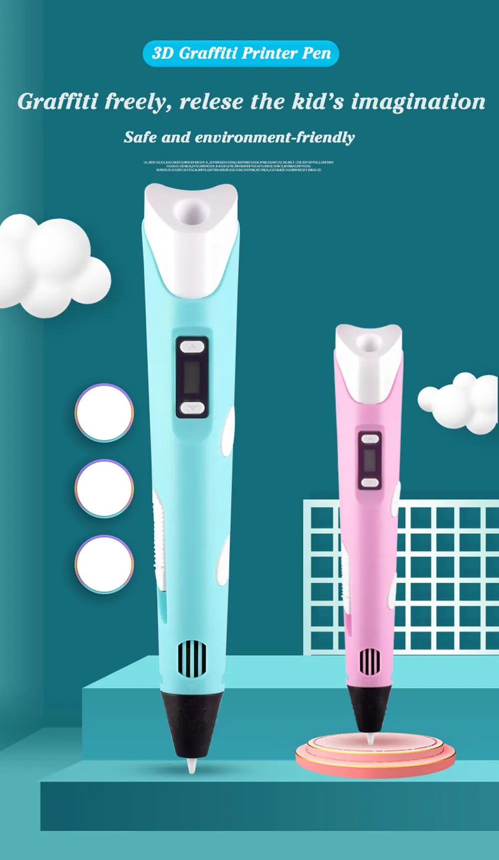 3D Pen 3d Printing Pen DIY Drawing Pens PLA Filament With USB PU Travel Case Birthday Christmas Gift For Kids Children