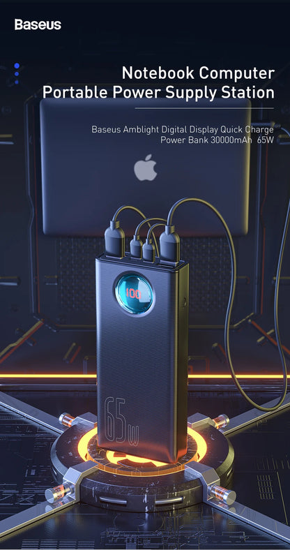 Baseus Power Bank 30000mAh 65W PD3.0 Quick Charging 3.0 FCP SCP Portable External for iPhone 16 15 14 Laptop Tablet Power bank