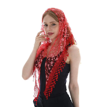 Embroidered Lace Scarf for Church Shawl Catholic Veil Church Scarf Sheer Floral Scarves Prayer Shawl Spanish Mantilla for Church