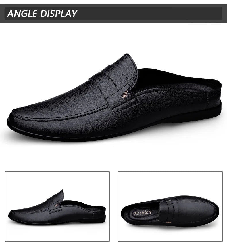 Quality Men Slippers Leather Men Mules Half Shoe Loafers Moccasins Outdoor Non-slip Black Beach Sandals Slides Zapato Hombre