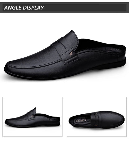 Quality Men Slippers Leather Men Mules Half Shoe Loafers Moccasins Outdoor Non-slip Black Beach Sandals Slides Zapato Hombre