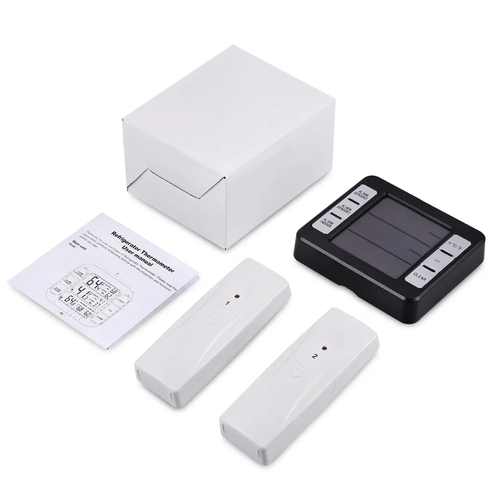 Digital Fridge Thermometer Wireless Freezer Thermometer with Indoor Temperature Monitor 2 Wireless Sensors Refrigerator Therm