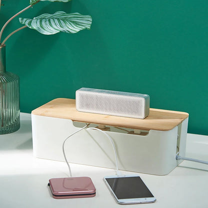Cable Box With Wooden Cover Power Strip Wire Case Charger Socket Desktop Organizer Line Storage Box Power Board Wire Management