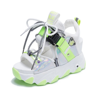 Women Chunky Platform Sandals Designers New Brand 2025 Summer Beach Casual Shoes Woman Lace Up Wedges 9CM Fashion Sandal Ladies