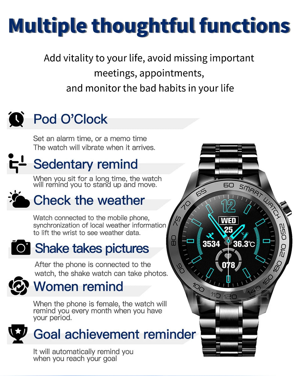 LIGE GPS Sport Track Recording Men Steel Band Smart Watch Body Temperature Activity Sport Fitness SmartWatches  Men Waterproof