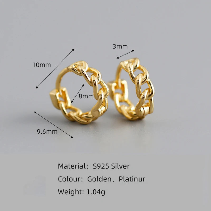 WANTME Genuine 925 Sterling Silver Simple Link Chain Punk Ear Buckle for Women Unisex Hip Hop Earrings Jewelry Accessories 2021