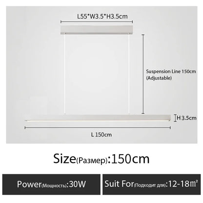 One word minimalist dining room chandelier modern long strip dining table lamp luxury dining room bar table lamp office light