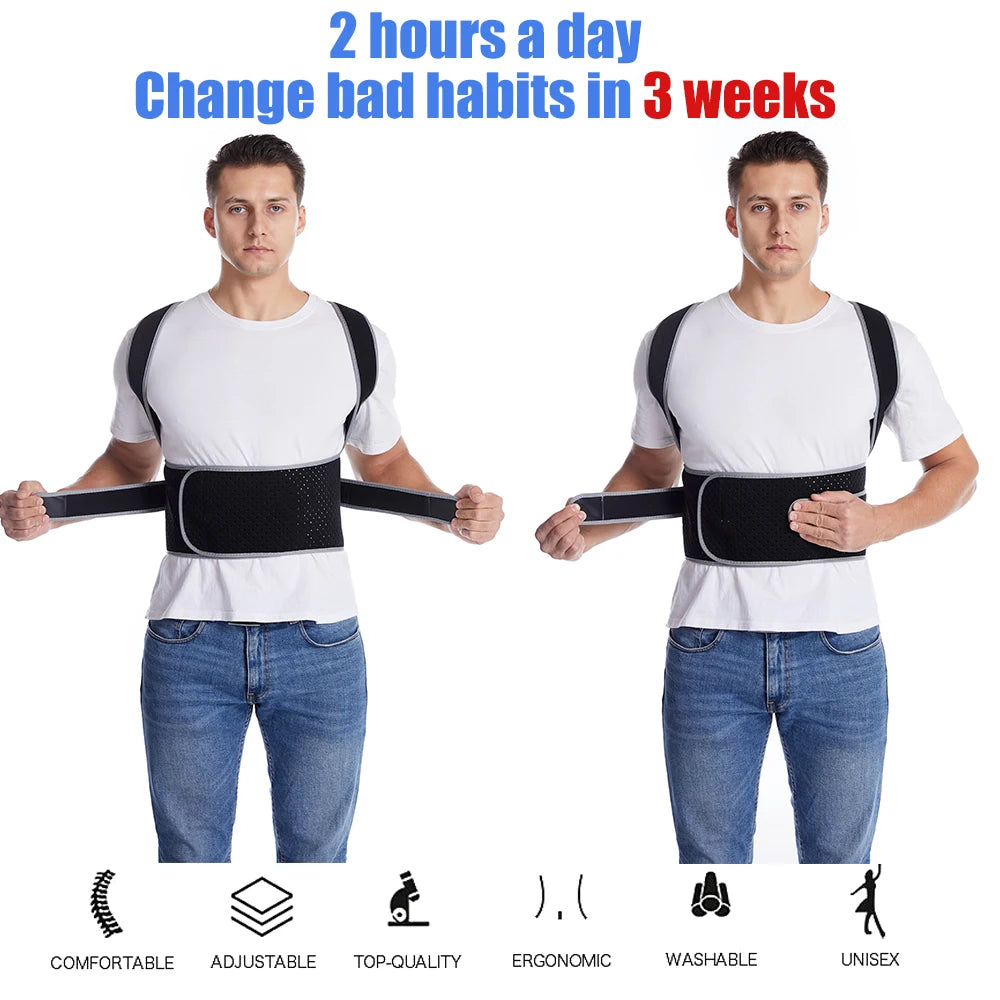 TIKE Back Brace Posture Corrector for Unisex Upper & Lower Back Pain Relief Adjustable & Fully Back Support Improve Back Posture