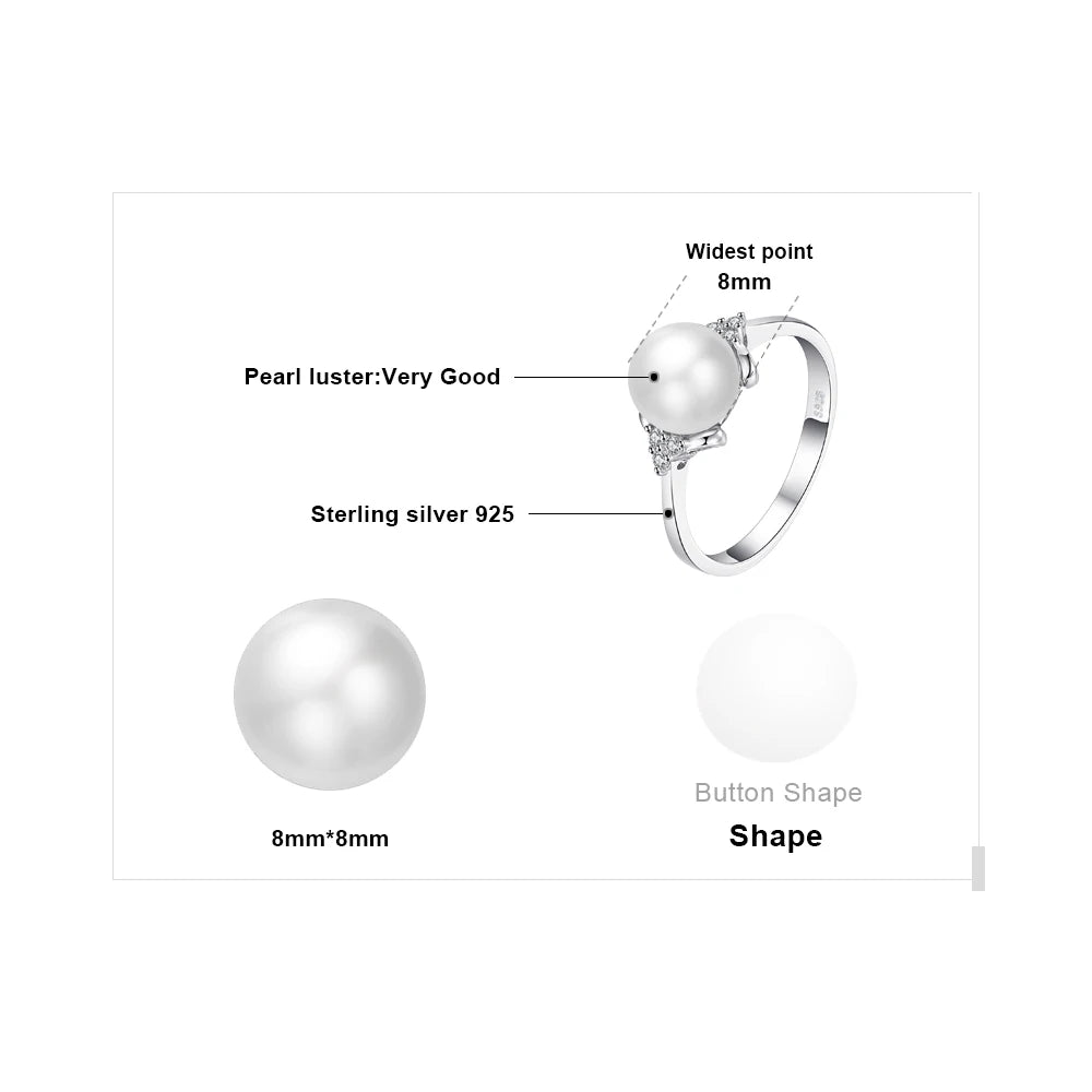 JewelryPalace 8mm Freshwater Cultured Pearl 925 Sterling Silver Rings for Women Engagement Trendy Ring Fashion Gift Fine Jewelry