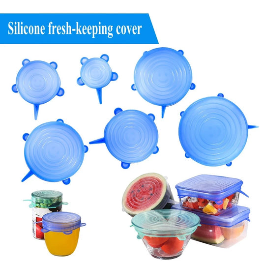6pc Silicone Stretch Lids Pot Cover Durable Food Save Cover Heat Resisting Fits All Sizes Shapes Containers Kitchen Accessories
