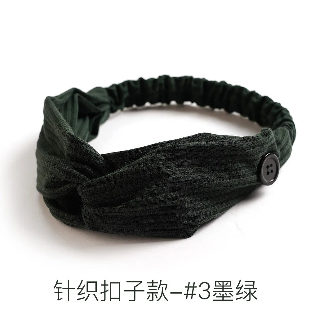 Fashion Women Hair Accessories Masks Anti-leather Button Hair Band Sports Yoga Elastic Cross Solid Color Knitted Headband Fema