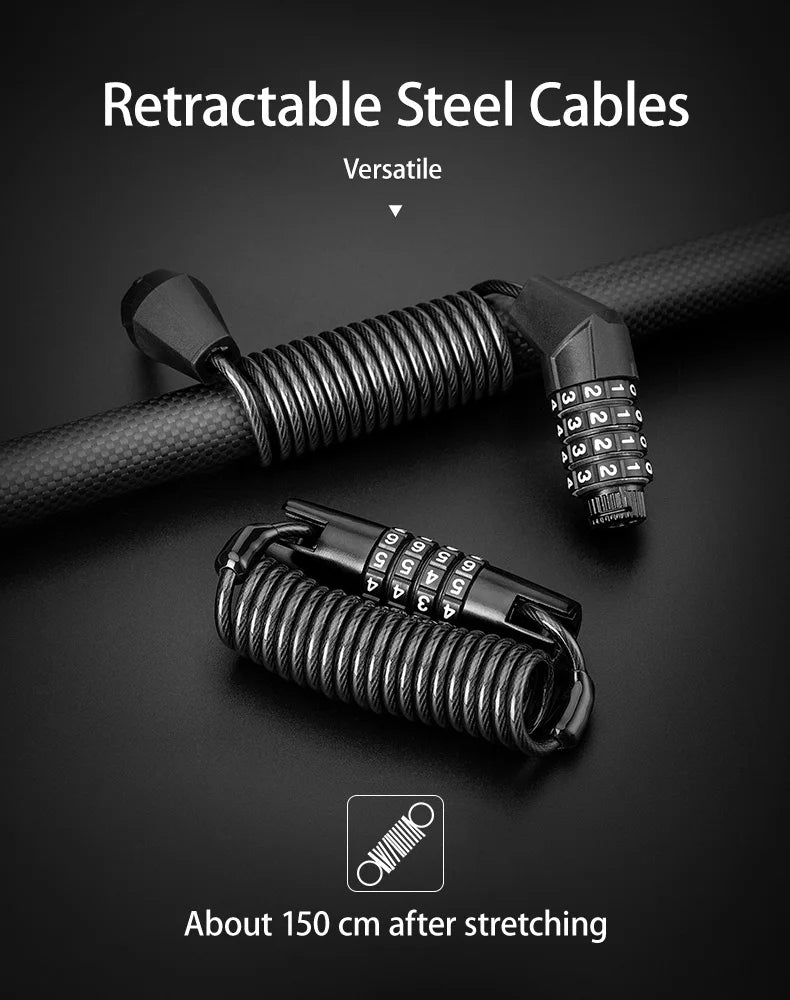 ROCKBROS Mini Password Lock Anti-theft Bicycle Durable Steel Wire Lock Helmet Lock Chain Bike Frame Lock Bike Accessories