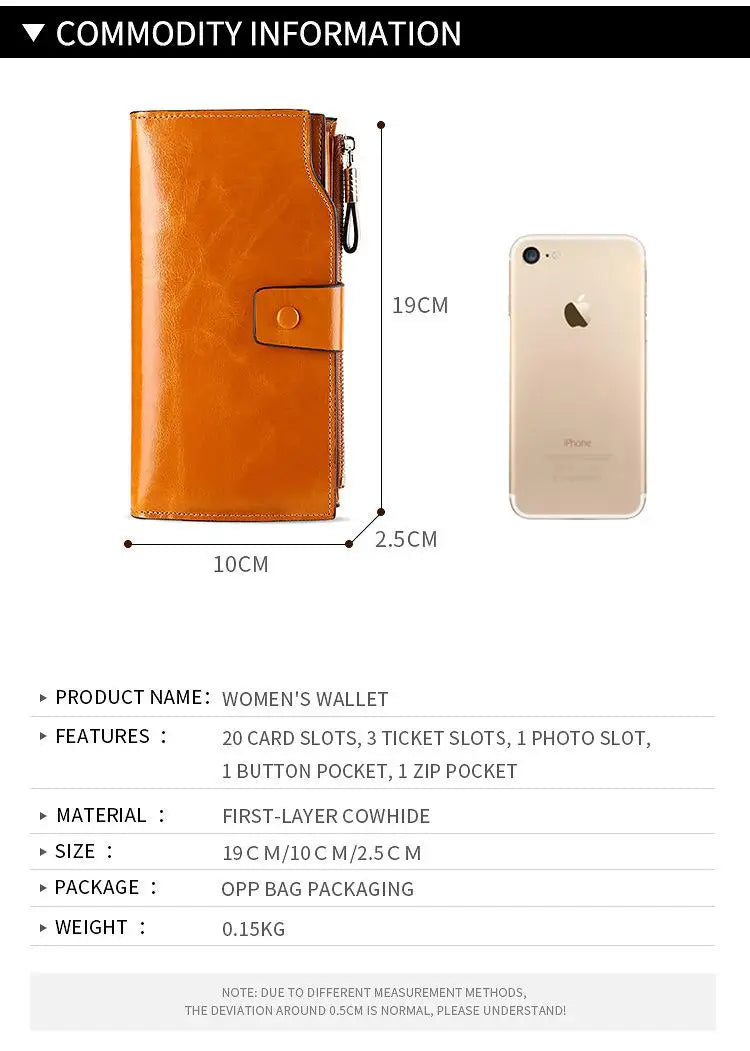 RFID Blocking 100% Genuine Leather Women Wallet Long Lady Purse Brand Design Luxury Bag Oil Wax Card Holder Female Coin Clips