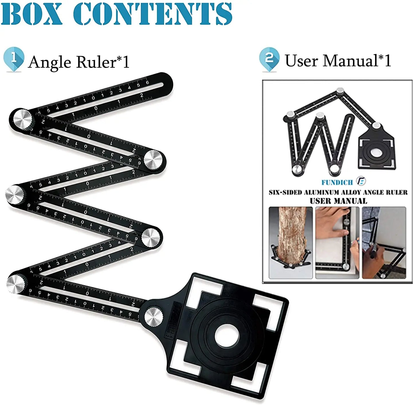 Multi Template 6-Sided Angle Measuring Ruler Folding Rulers Tool with Tile Positioning Aperture Ruler Woodworking Gauges Tool