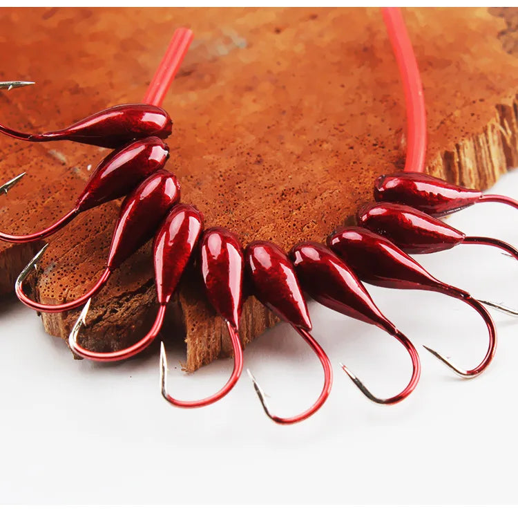 Fishing Overturned Hook 45 Degree Inclined Hole Through Traditional Barbed Hooks Red Worm Jig Head Lot 10 Pieces Sale