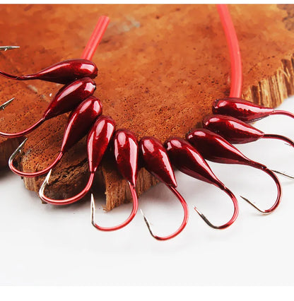 Fishing Overturned Hook 45 Degree Inclined Hole Through Traditional Barbed Hooks Red Worm Jig Head Lot 10 Pieces Sale
