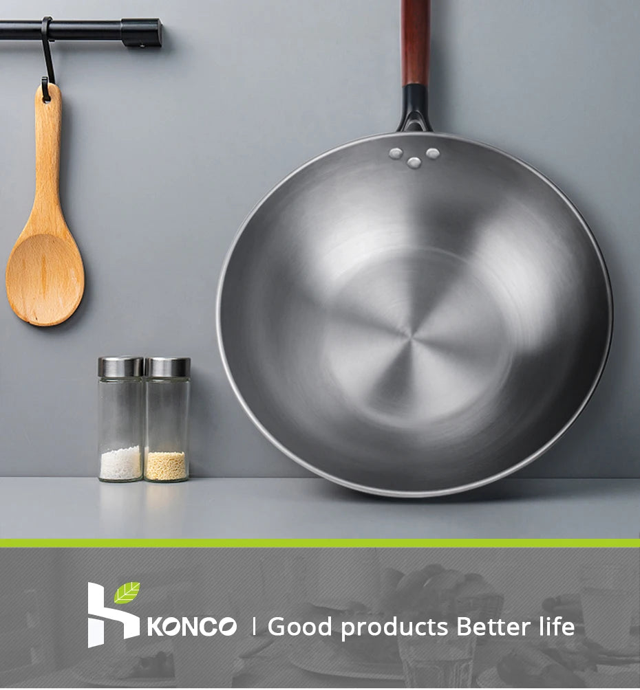 Konco Handmade Iron Wok Traditional Cookware Iron Pot Non-coating Healthy Wok Gas Cookware-30/32/34CM
