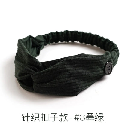Fashion Women Hair Accessories Masks Anti-leather Button Hair Band Sports Yoga Elastic Cross Solid Color Knitted Headband Fema