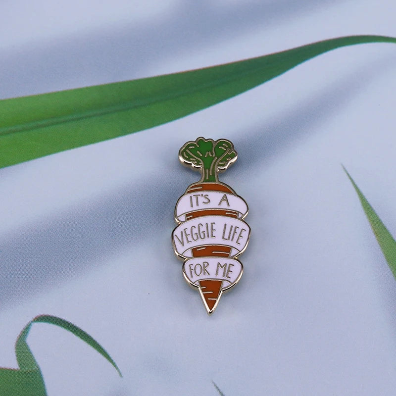 Vegan Enamel Pin Hamburger Broccoli Carrot Pussy Vegetarian Vegetables Badge Cartoon Brooch