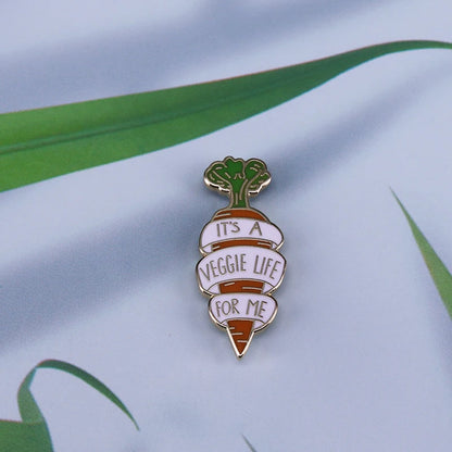 Vegan Enamel Pin Hamburger Broccoli Carrot Pussy Vegetarian Vegetables Badge Cartoon Brooch