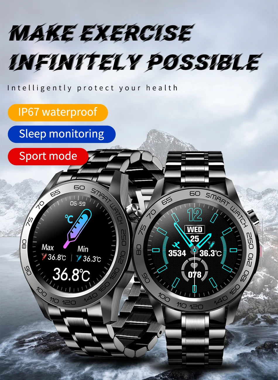LIGE GPS Sport Track Recording Men Steel Band Smart Watch Body Temperature Activity Sport Fitness SmartWatches  Men Waterproof