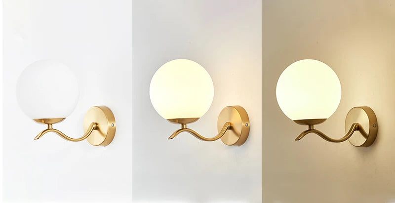 Decorative Modern Wall Lamp with Glass Shade Bedside Bedroom Loft Design Up Down Iron Led Wall Lights Gold for Home Mirror E27