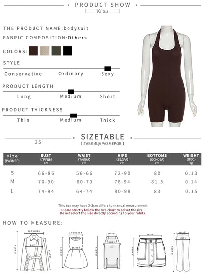 Kliou Striped Sporty Workout Halter Rompers Women Casual Active Wear Backless Sleeveless Playsuit Athleisure Biker Playsuits