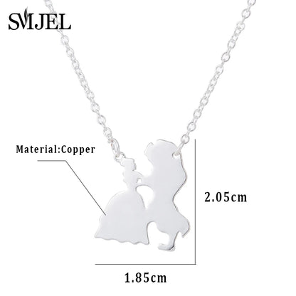 2025 New Movie Jewelry Beauty and the Beast Necklace for Women Prince Princess Pendant Necklaces Lover Accessories Gifts
