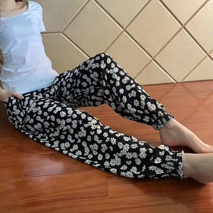 Women's Casual Print Palazzo Pants, Loose Sleep Pyjama Pants, Wide Leg, Thin Shorts, Cropped Pants, Summer Outdoor, ouc1143