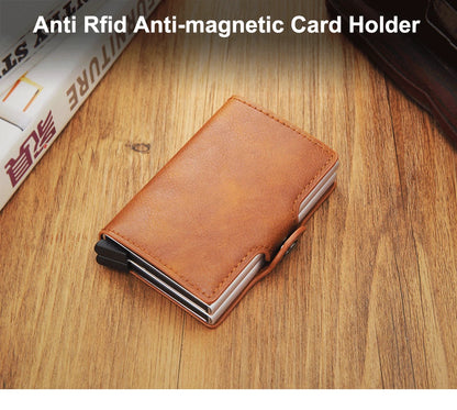 RFID Blocking Men Wallet Credit Card Holder Leather Card Wallet Double Metal Box ID Card Holder Money Clip Purse New 2023